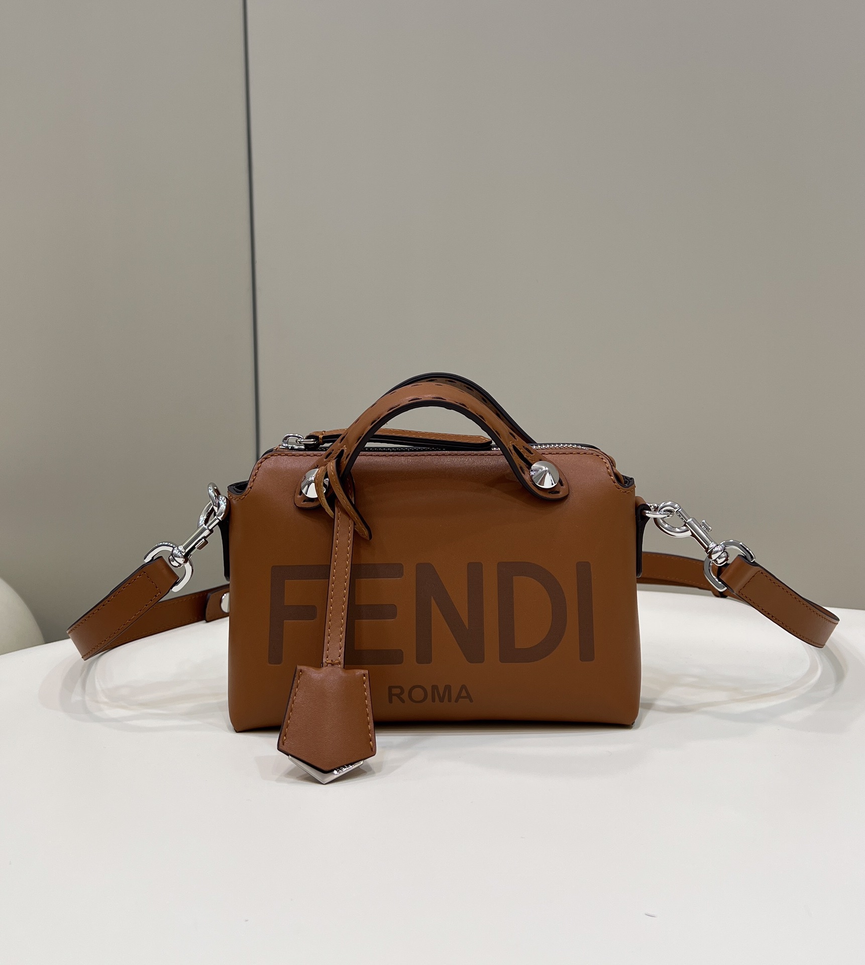 Fendi Mini By The Way Leather Boston Shoulder Bag Brown